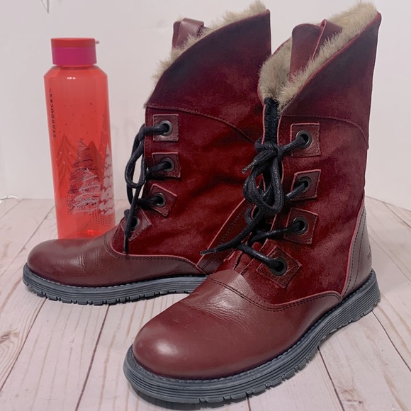Red suede lace up combat boot Bos. & Co. - Picture 1 of 16